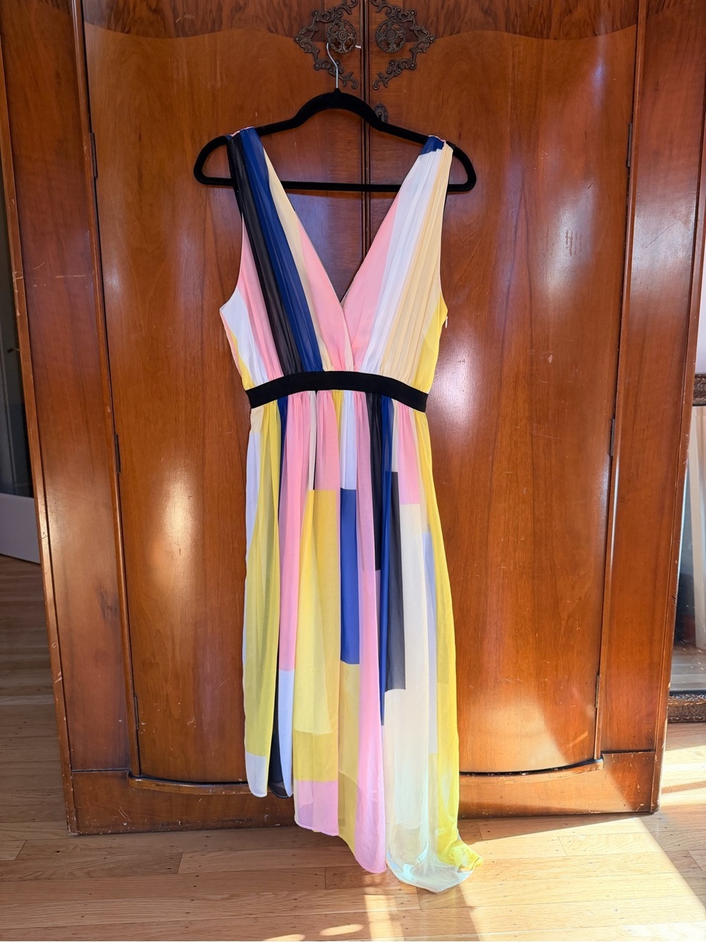 Sandro Paris Yellow Multi-Color Asymmetric Hem Chiffon Dress, Size 4 - Picture 2 of 6